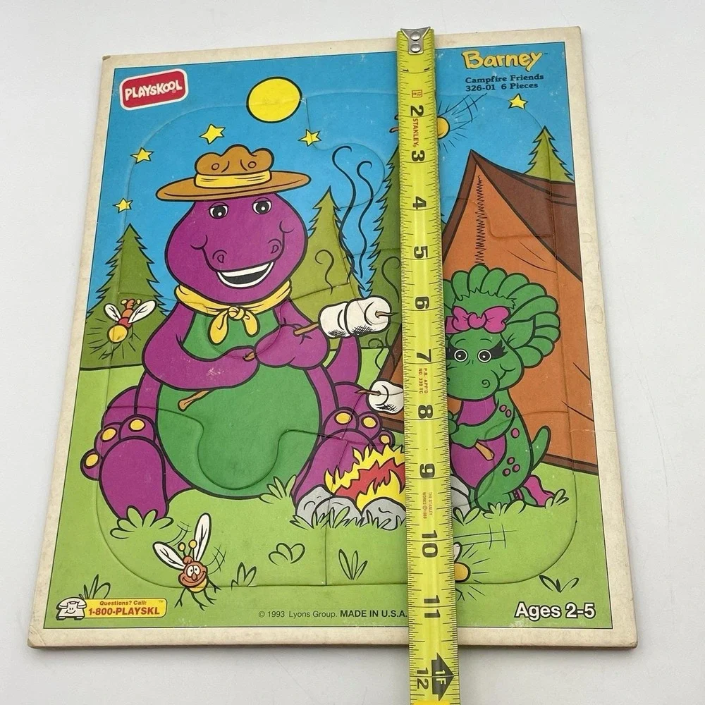 Vintage 1993 Playskool Barney Campfire Friends 6 Pc Puzzle Baby Bop USA Lyons